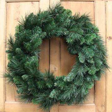 Floral Home by Artificial Flowers Deluxe Evergreen Pine Wreath with 150 Lifelike Green Tips | 24" Wide | Indoor/Outdoor Use | Holiday Christmas Accents | Front Door | Christmas Wreaths | Home & Office Decor (Set of 2)